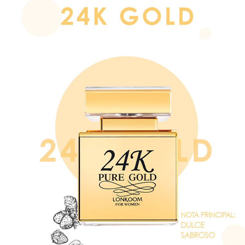 LONKOOM Perfume 24K 100ML Oro El detalle ideal para Navidad, fragancia frutal y floral, unisex, con duración de hasta 24 horas. La mejor opción para el día a día, citas y reuniones.