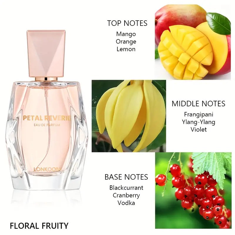 Petal Reverie Perfume 100ML – Fragancia floral y afrutada, unisex, ideal como regalo. Duradera, perfecta para citas y fiestas, proporcionando frescura y sofisticación.