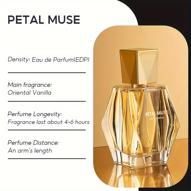 Petal Muse Perfume 100ML – Fragancia gourmand oriental masculina, atrayente, duradera, perfecta para citas y fiestas, ofreciendo una sensación cálida y envolvente.