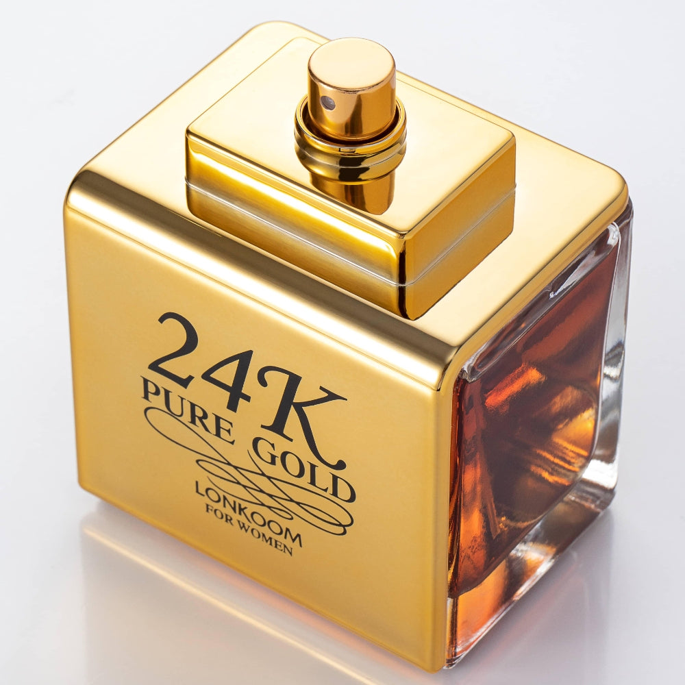 LONKOOM Perfume 24K 100ML Oro El detalle ideal para Navidad, fragancia frutal y floral, unisex, con duración de hasta 24 horas. La mejor opción para el día a día, citas y reuniones.